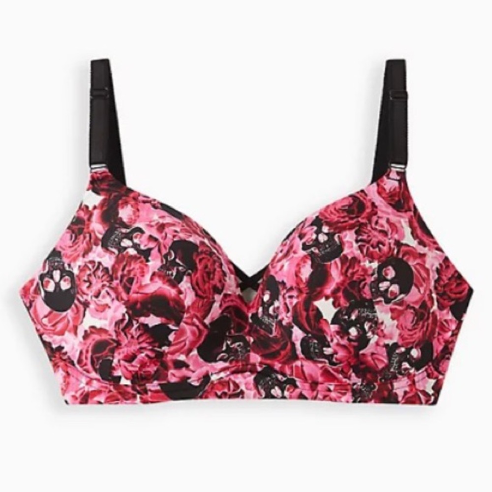 TORRID PUSH-UP WIRE-FREE BRA MICROFIBER ROSE SKULL PINK WITH 360° BACK S…